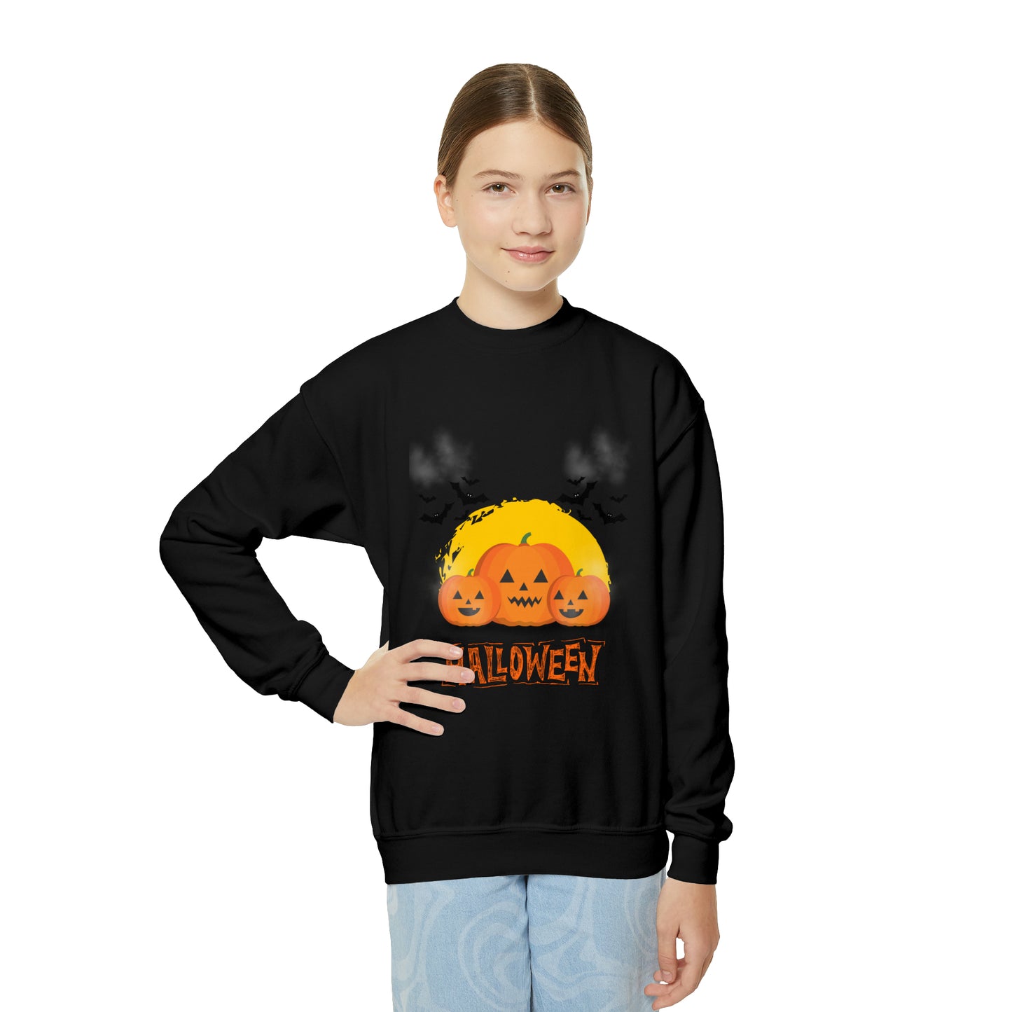 Halloween Pumpkin Faced Crewneck Sweatshirt for Youth