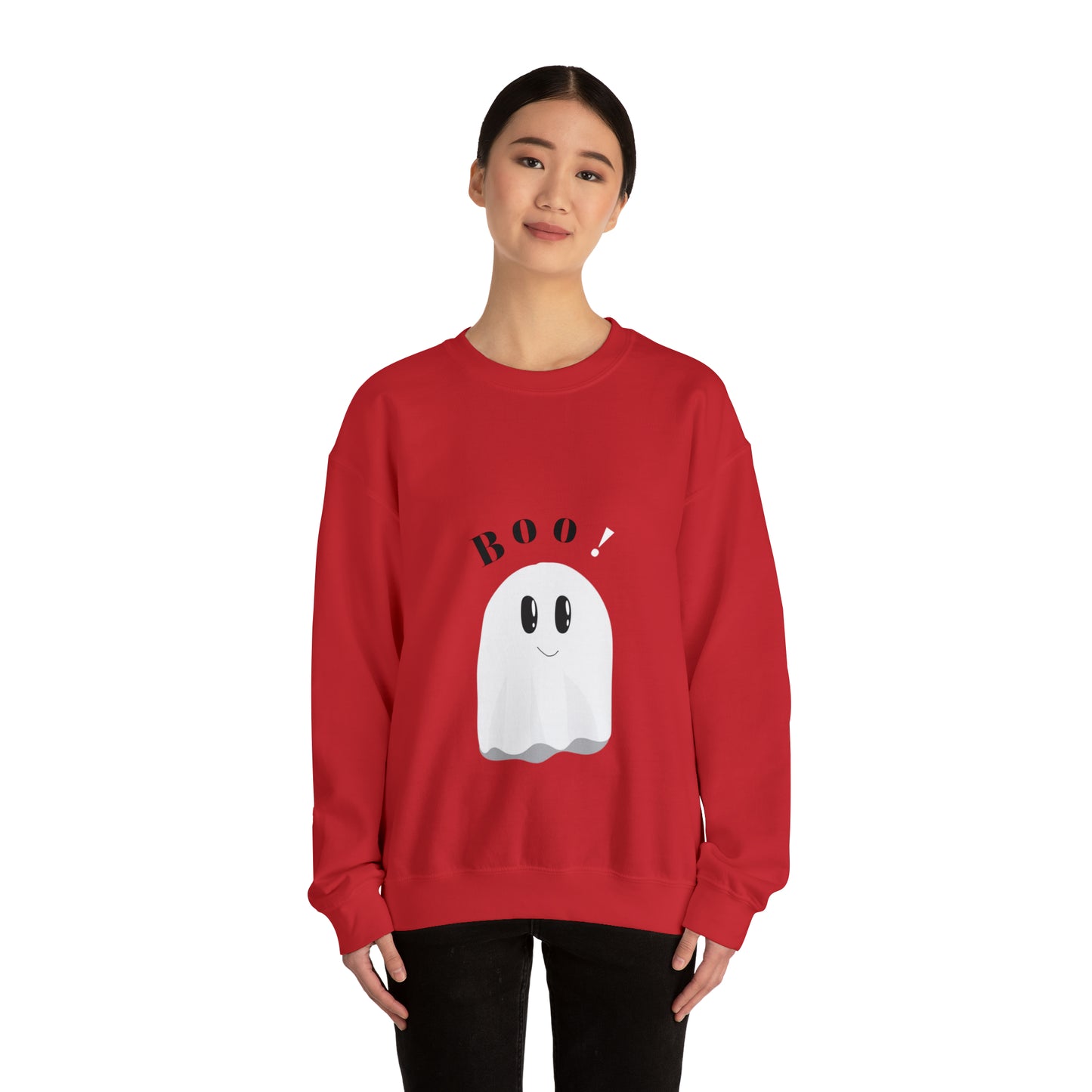 Mom's Heavy Blend™ Crewneck Halloween Sweatshirt with caption "Boo"!