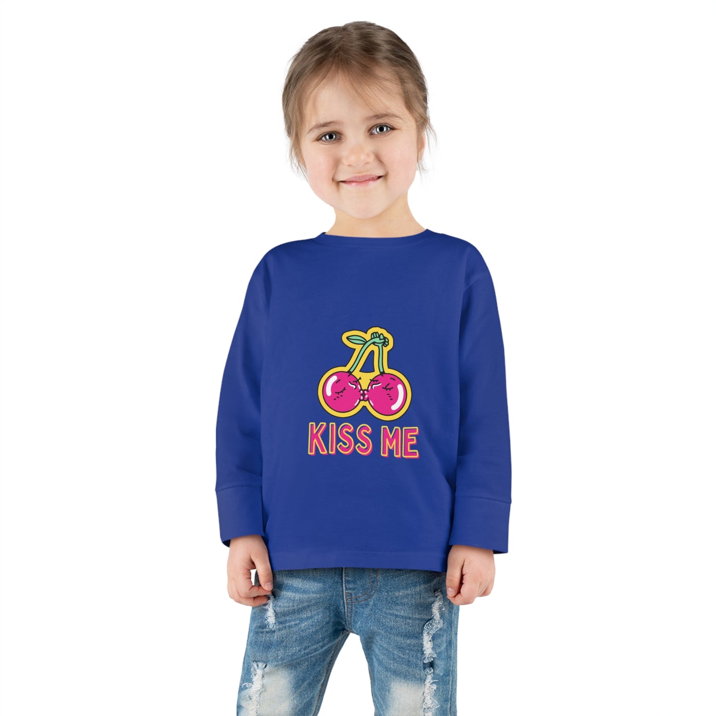 Toddler Long Sleeve Tee with caption "Kiss Me"