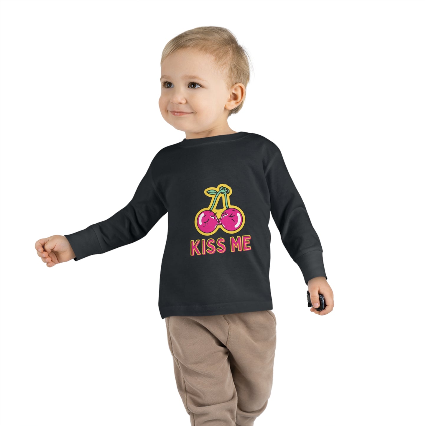 Toddler Long Sleeve Tee with caption "Kiss Me"