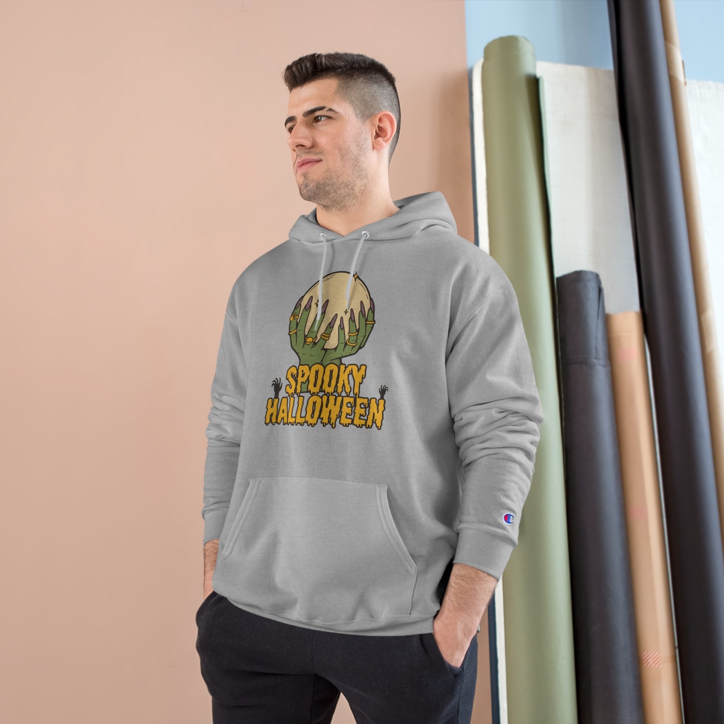 Hooded sweatshirt for dads with caption Spooky Halloween