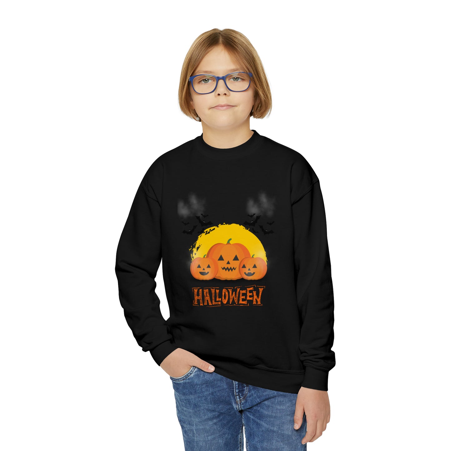 Halloween Pumpkin Faced Crewneck Sweatshirt for Youth