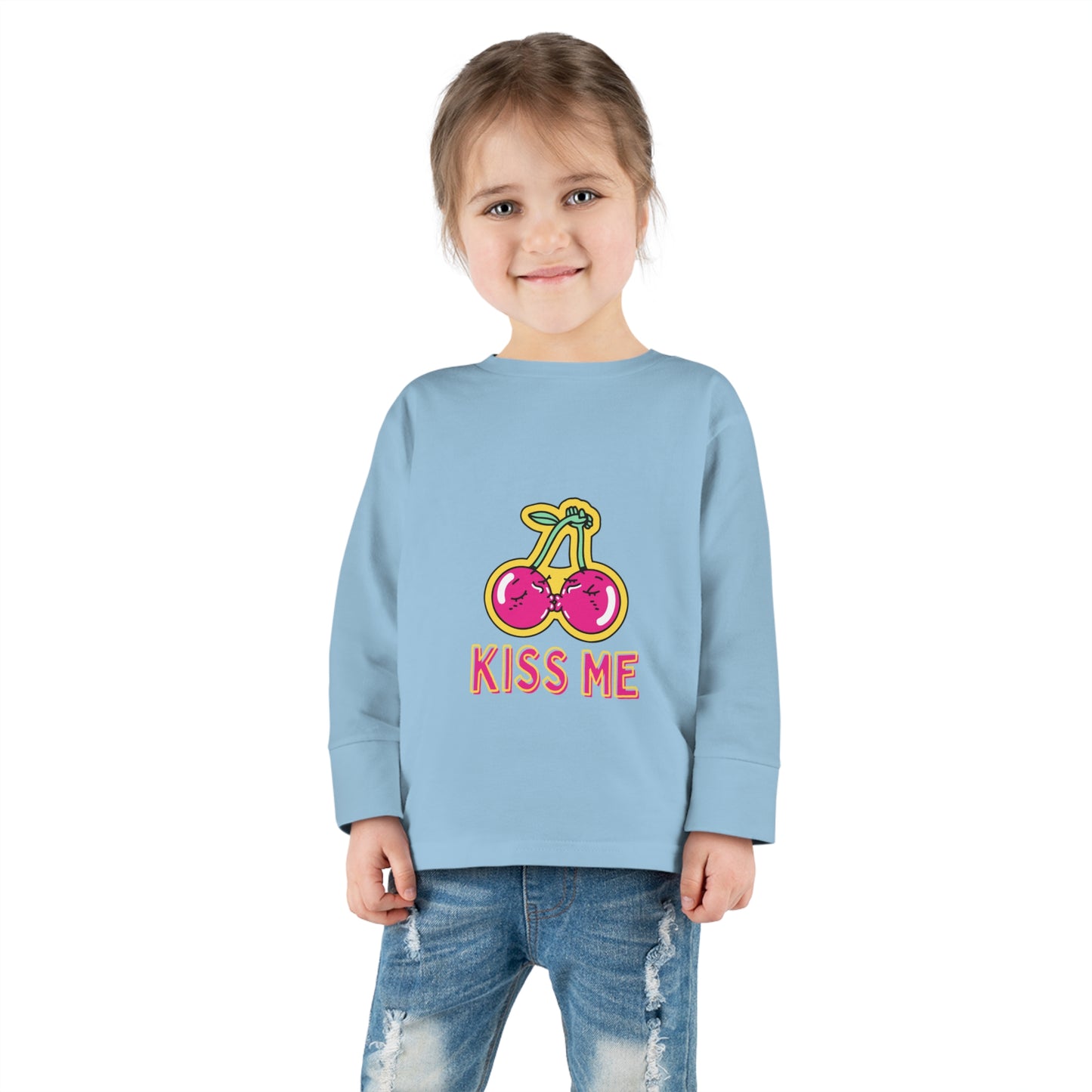 Toddler Long Sleeve Tee with caption "Kiss Me"