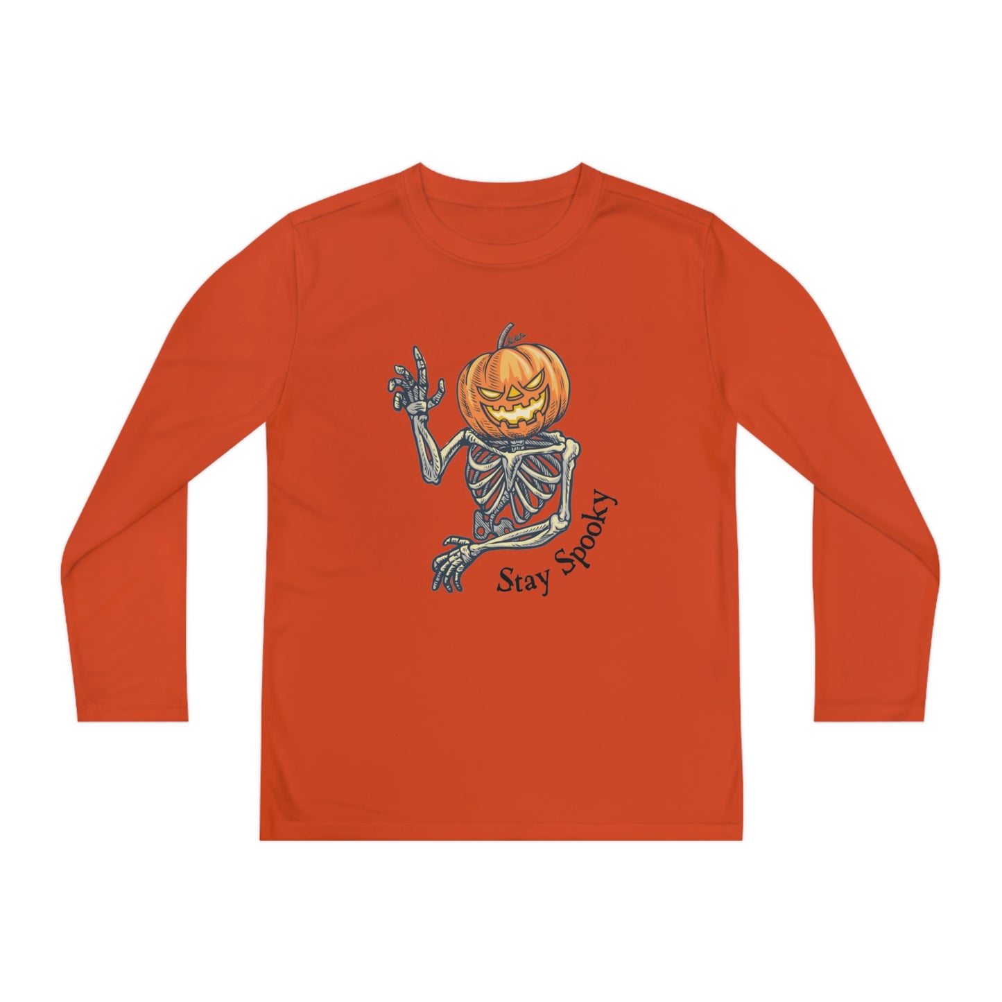 Halloween Long Sleeve Competitor Tee with Pumpkin faced skeleton