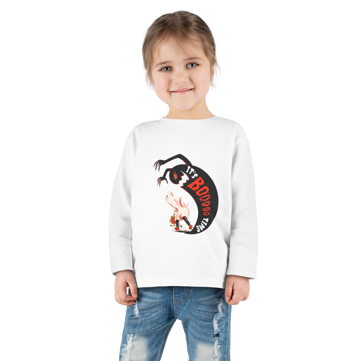 Toddler Long Sleeve Tee with caption "It's BOO Time"