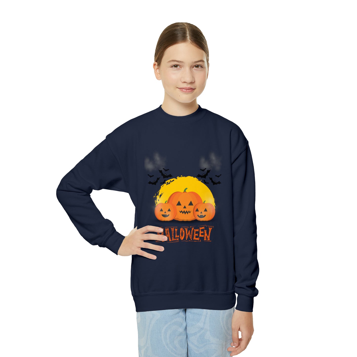 Halloween Pumpkin Faced Crewneck Sweatshirt for Youth