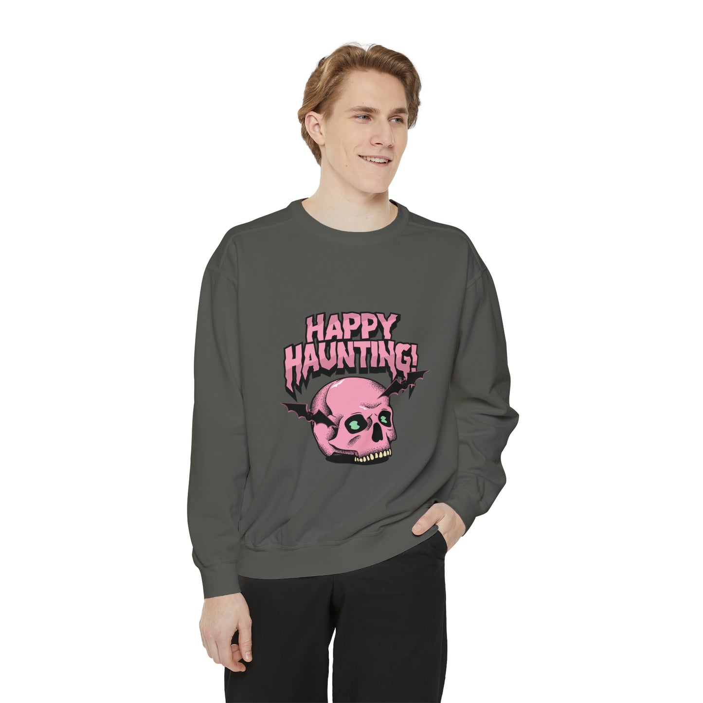 Sweatshirt for dads with caption "Happy Haunting"