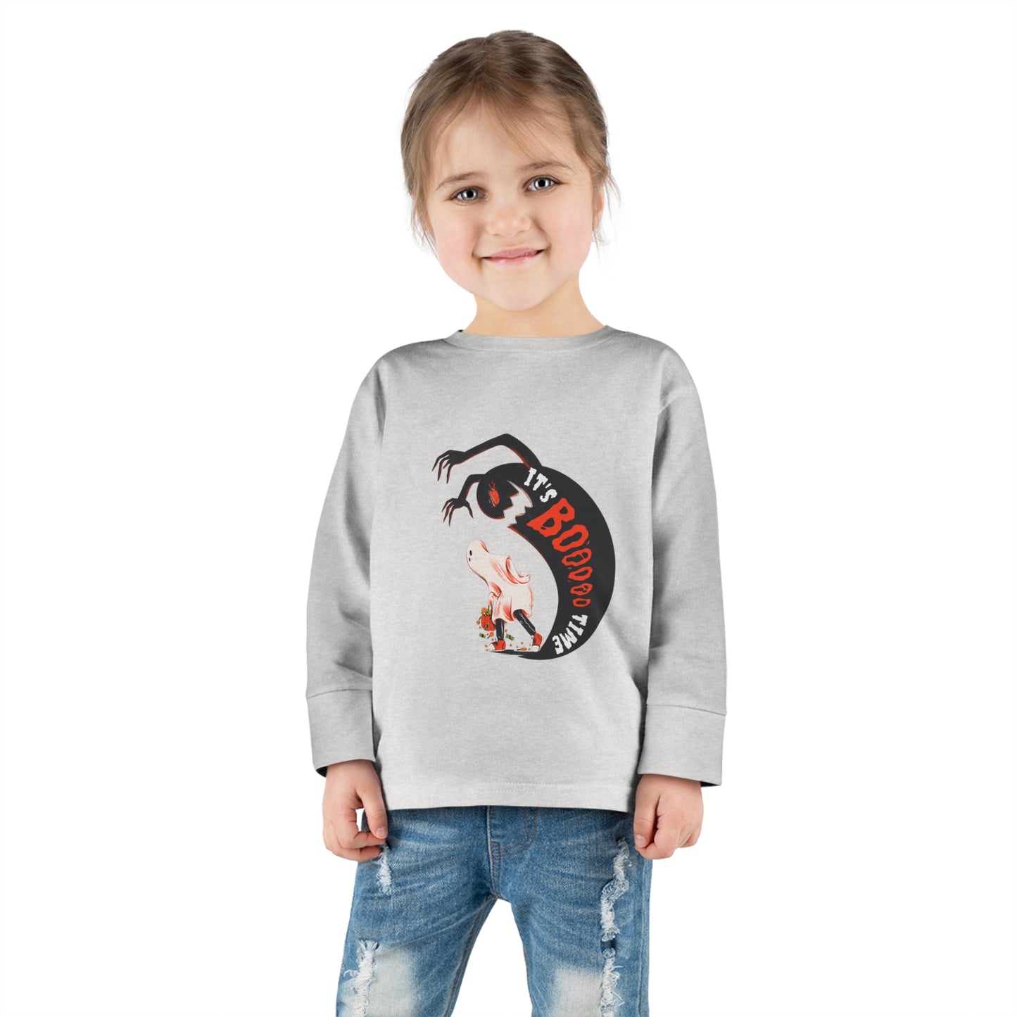 Toddler Long Sleeve Tee with caption "It's BOO Time"