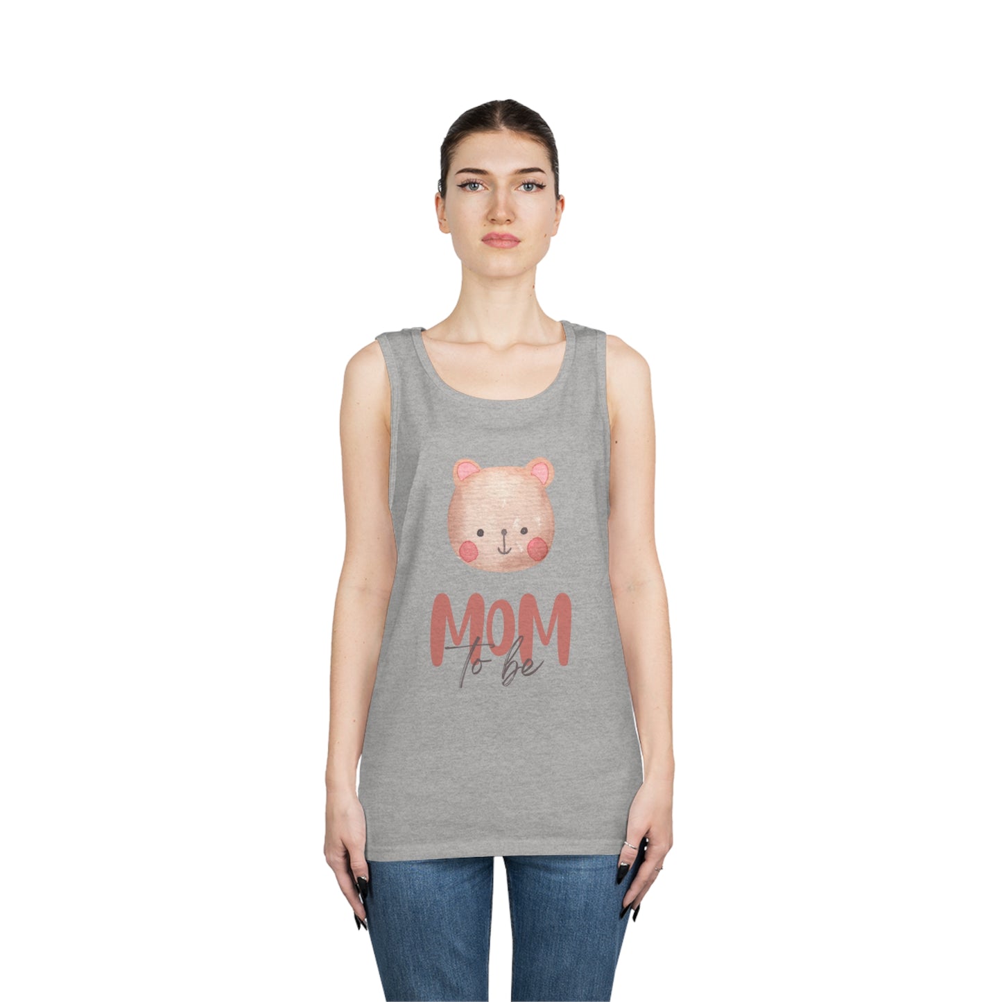 Mom-to-be Heavy Cotton Tank Top with bear face