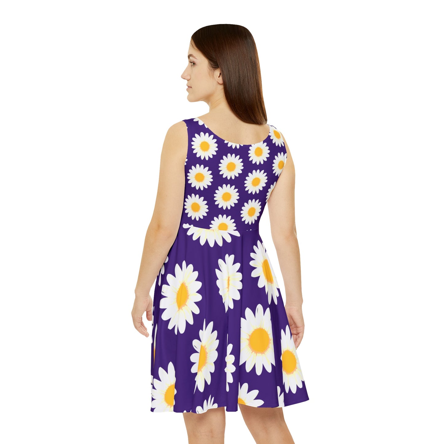 Women spring and summer skater dress with vibrant flower design.