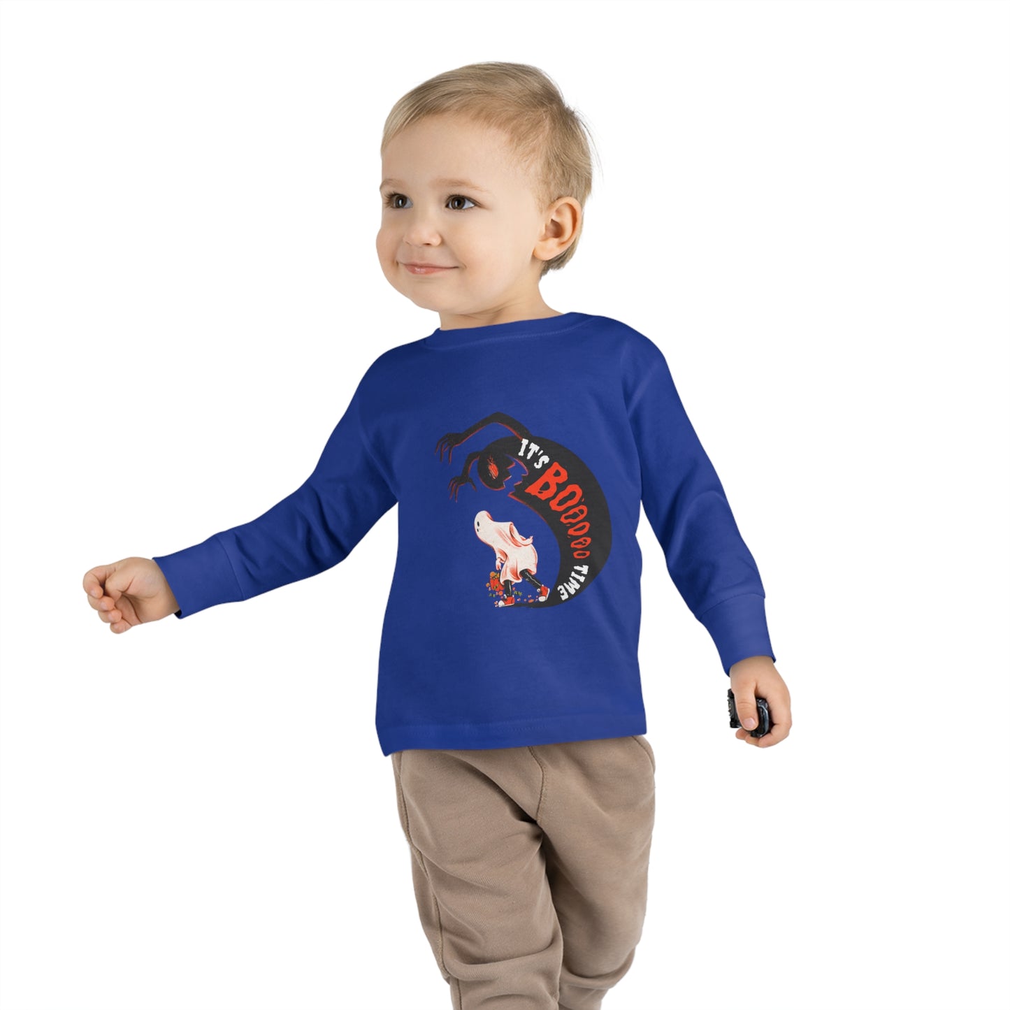 Toddler Long Sleeve Tee with caption "It's BOO Time"