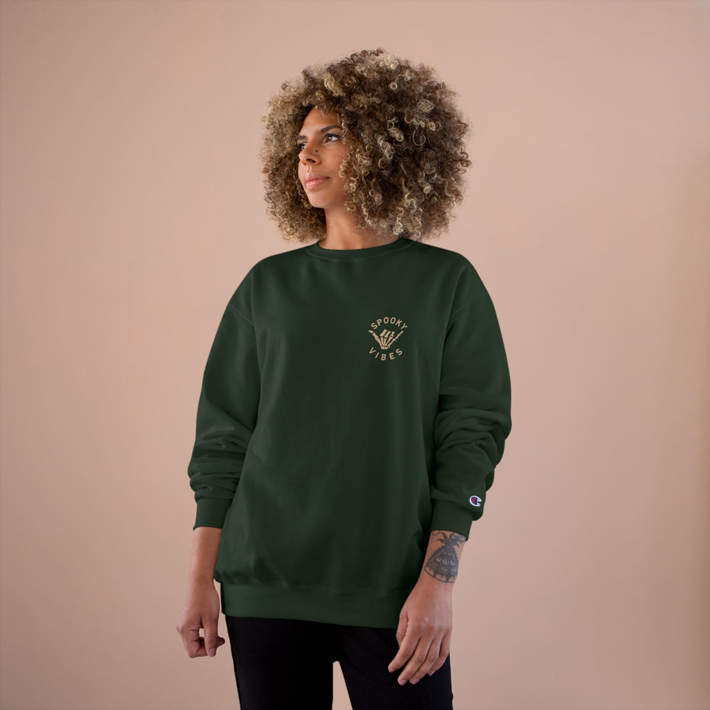 Champion Halloween Sweatshirt for Moms with caption Spooky Vibes