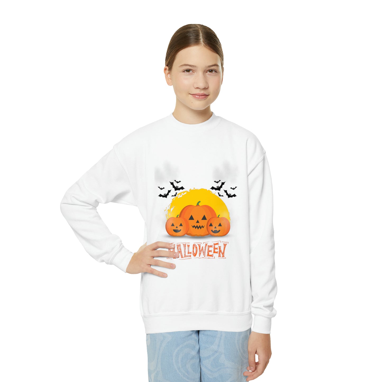 Halloween Pumpkin Faced Crewneck Sweatshirt for Youth