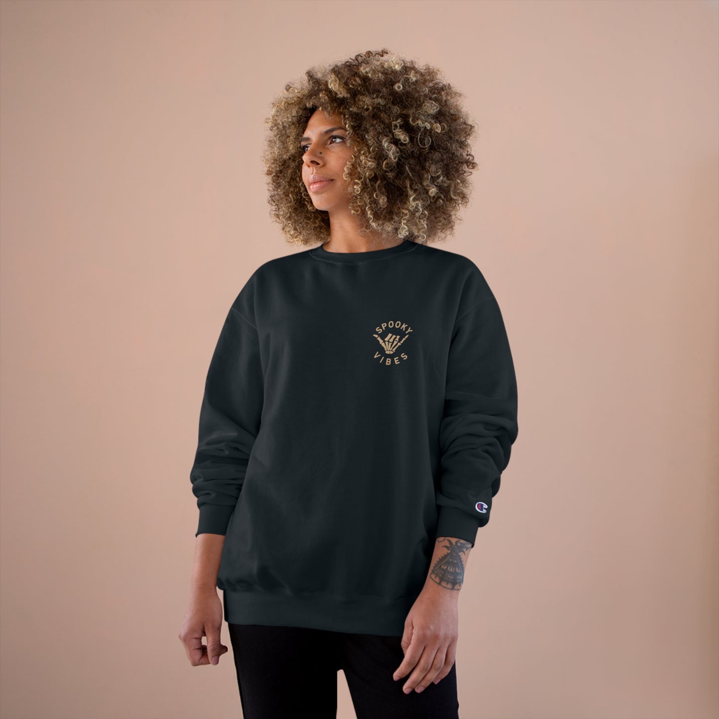 Champion Halloween Sweatshirt for Moms with caption Spooky Vibes