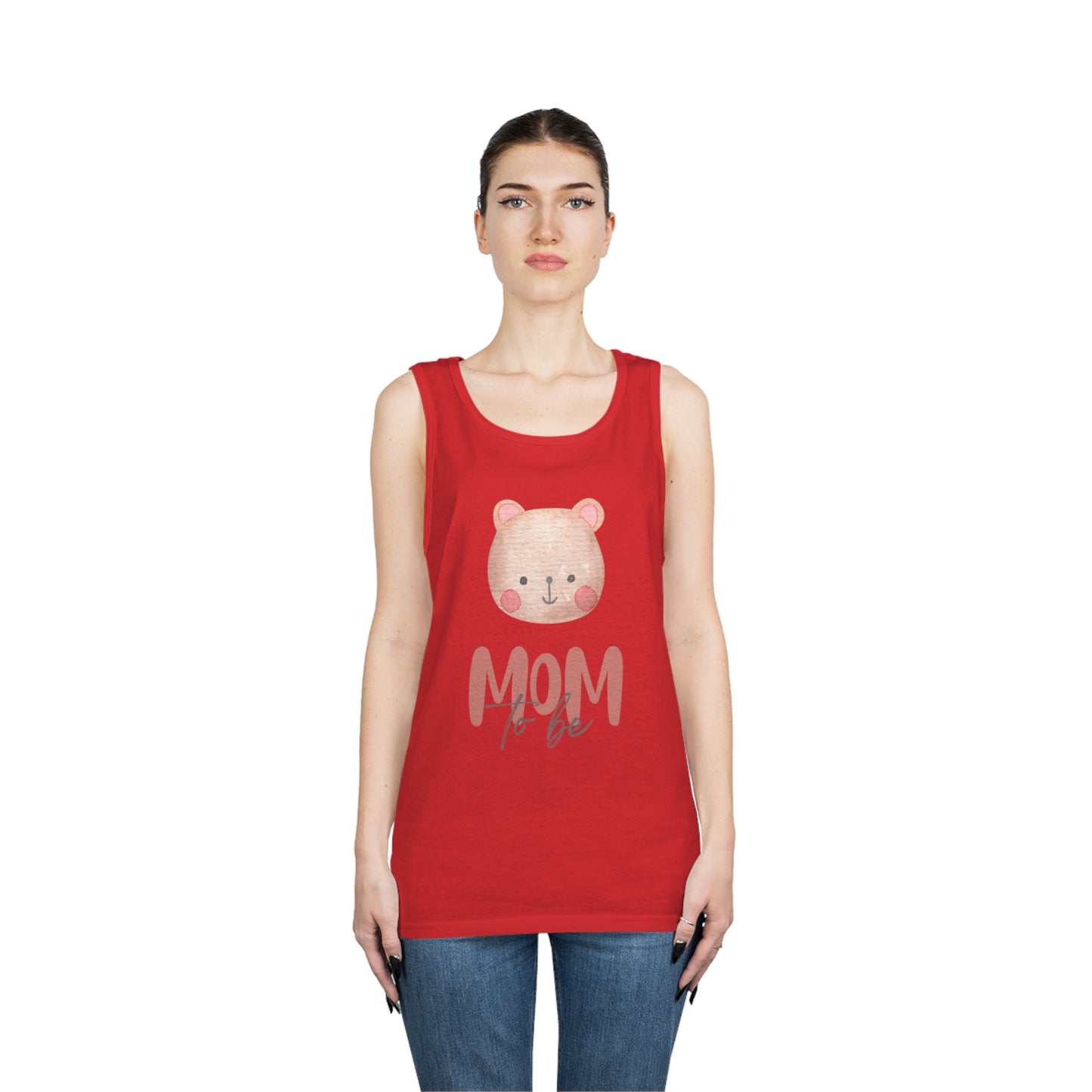 Mom-to-be Heavy Cotton Tank Top with bear face