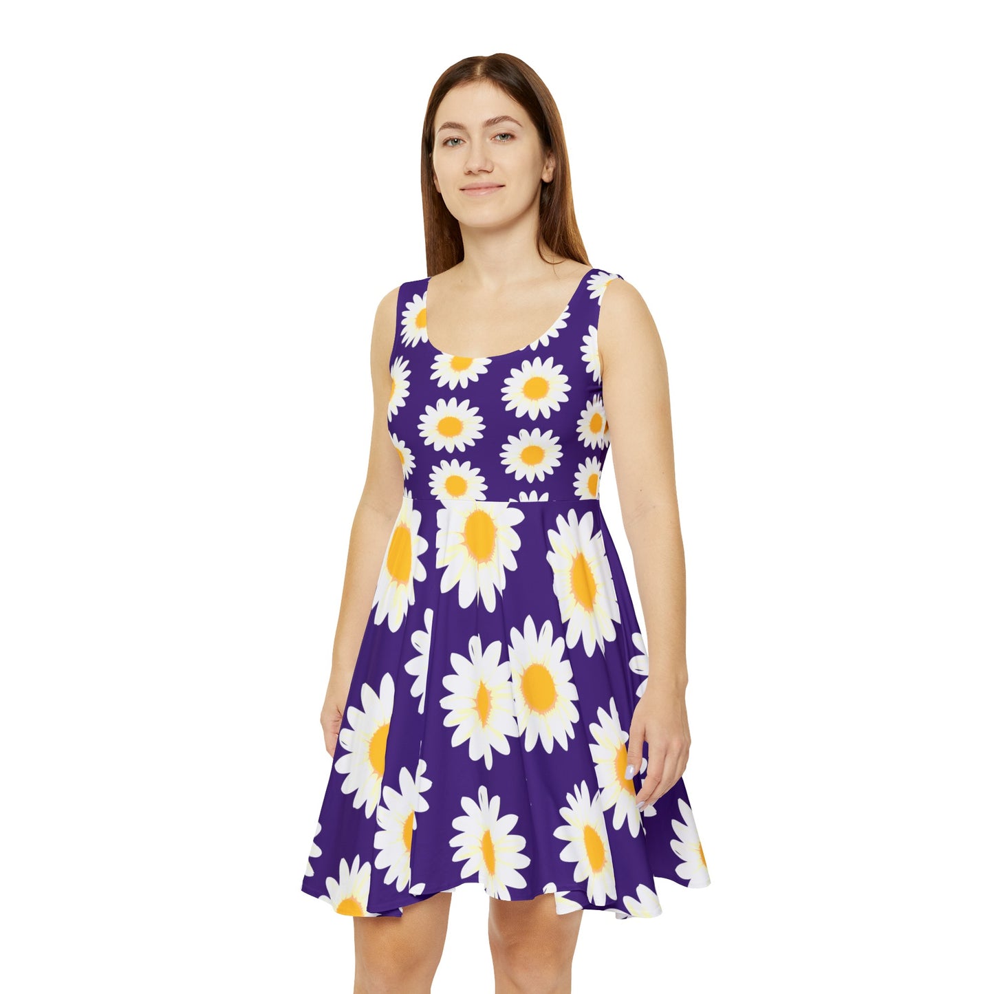 Women spring and summer skater dress with vibrant flower design.