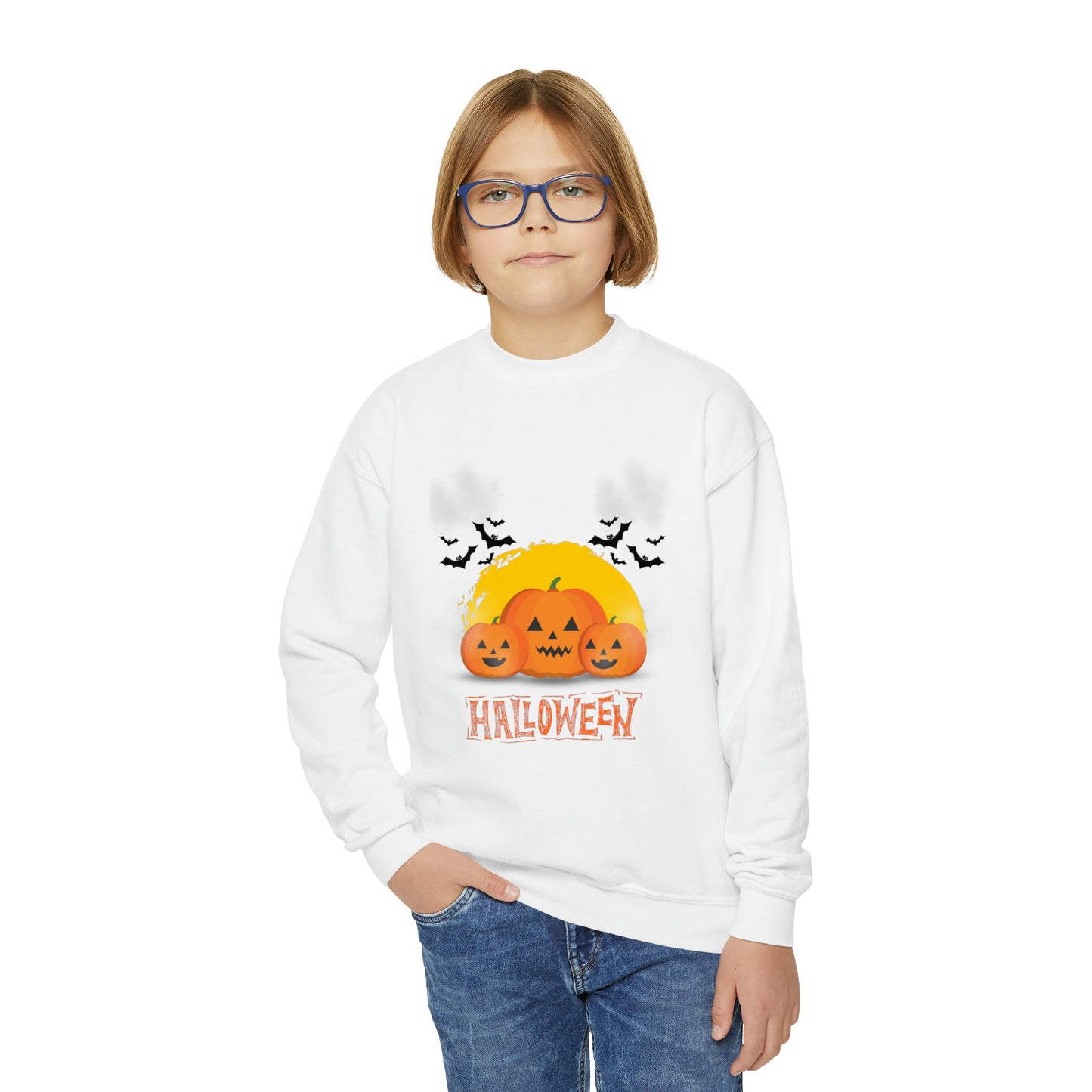 Halloween Pumpkin Faced Crewneck Sweatshirt for Youth