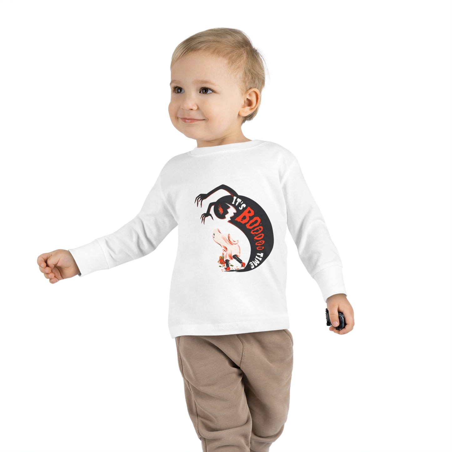 Toddler Long Sleeve Tee with caption "It's BOO Time"