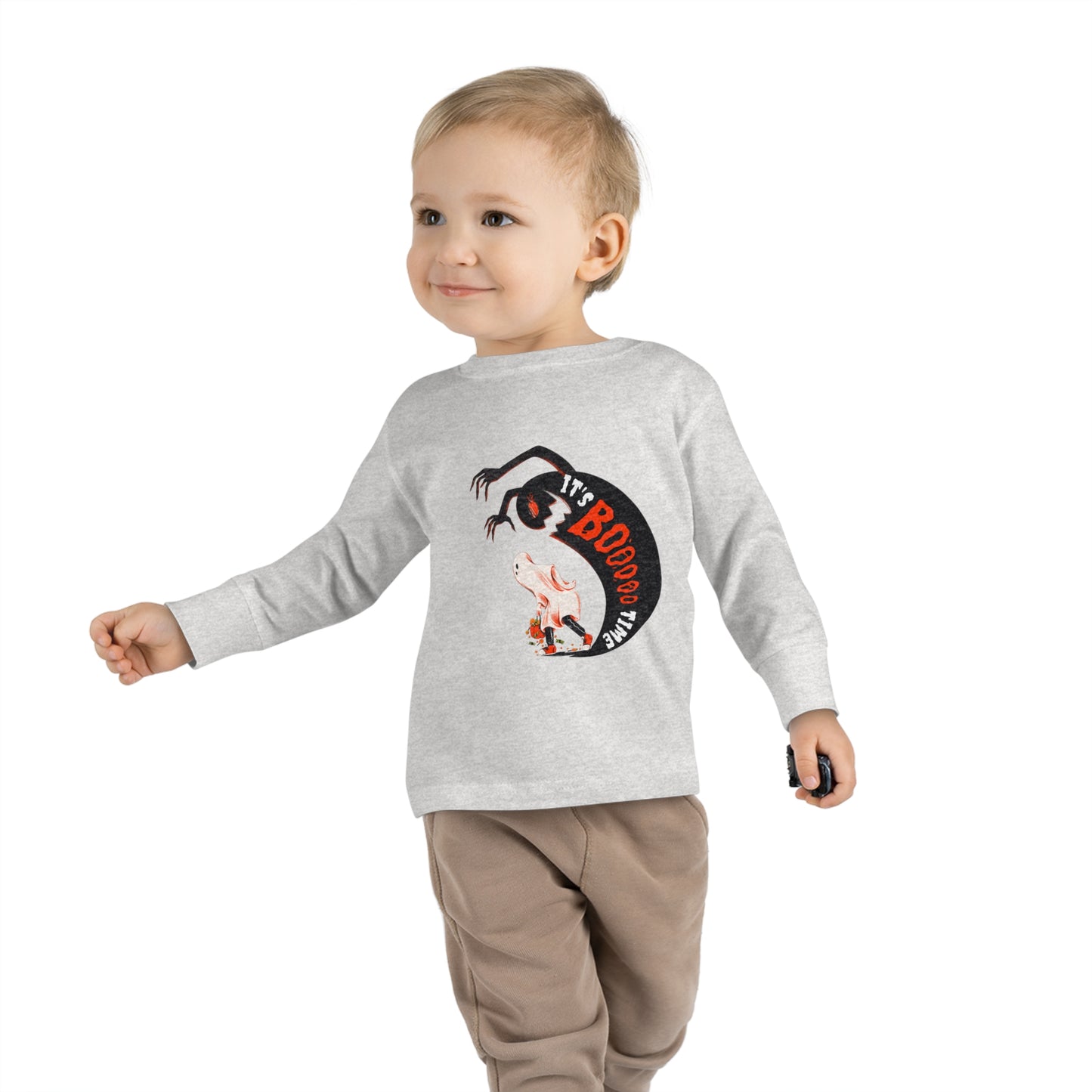 Toddler Long Sleeve Tee with caption "It's BOO Time"