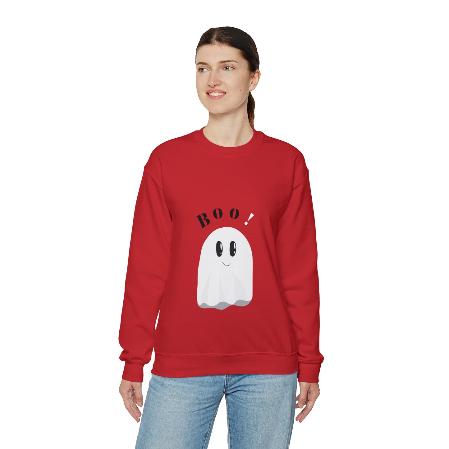 Mom's Heavy Blend™ Crewneck Halloween Sweatshirt with caption "Boo"!