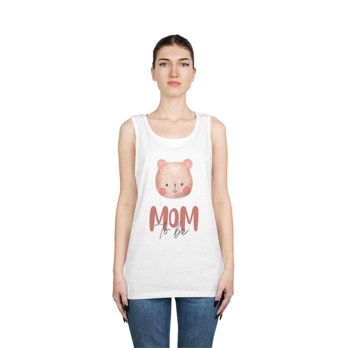 Mom-to-be Heavy Cotton Tank Top with bear face