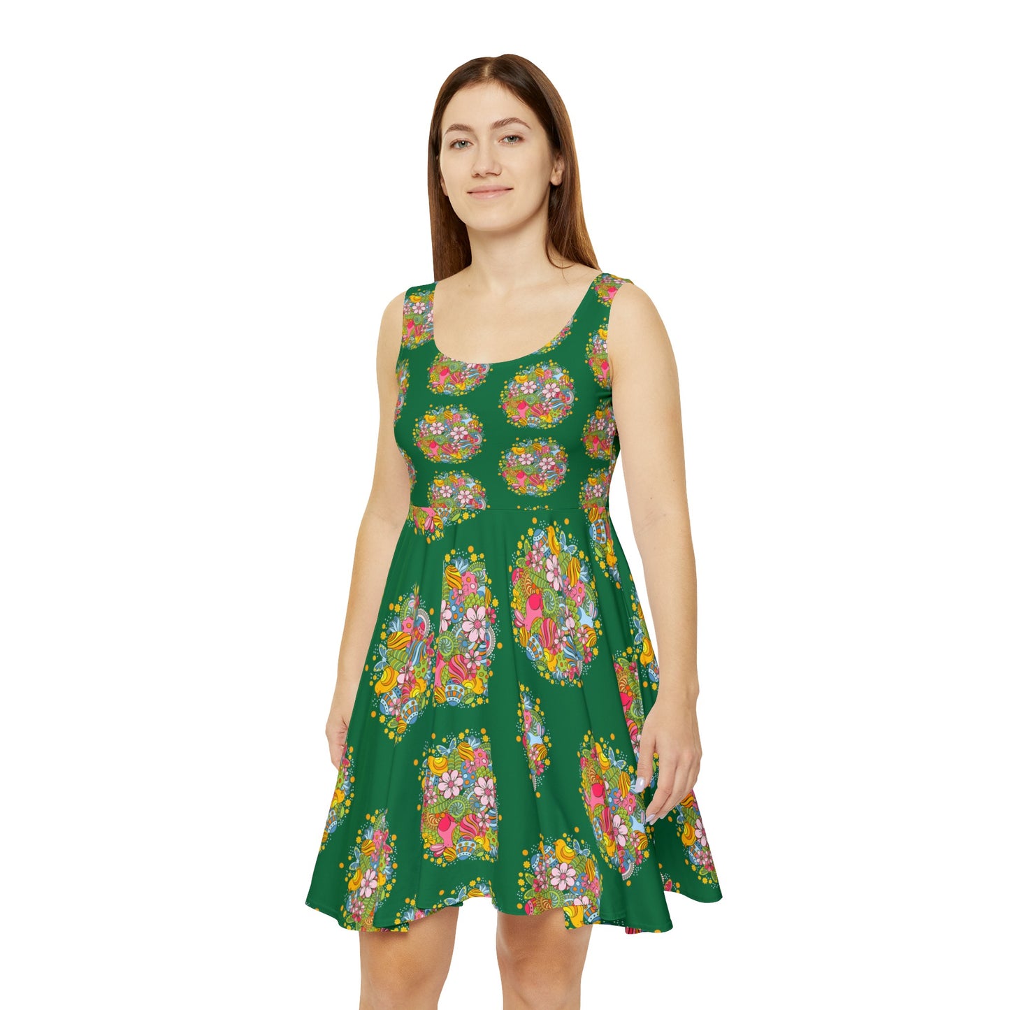 Women spring and summer skater dress with vibrant floral design