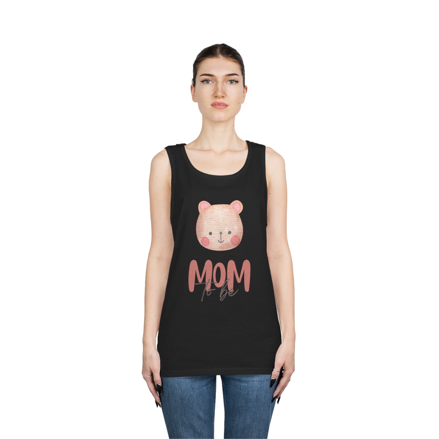 Mom-to-be Heavy Cotton Tank Top with bear face