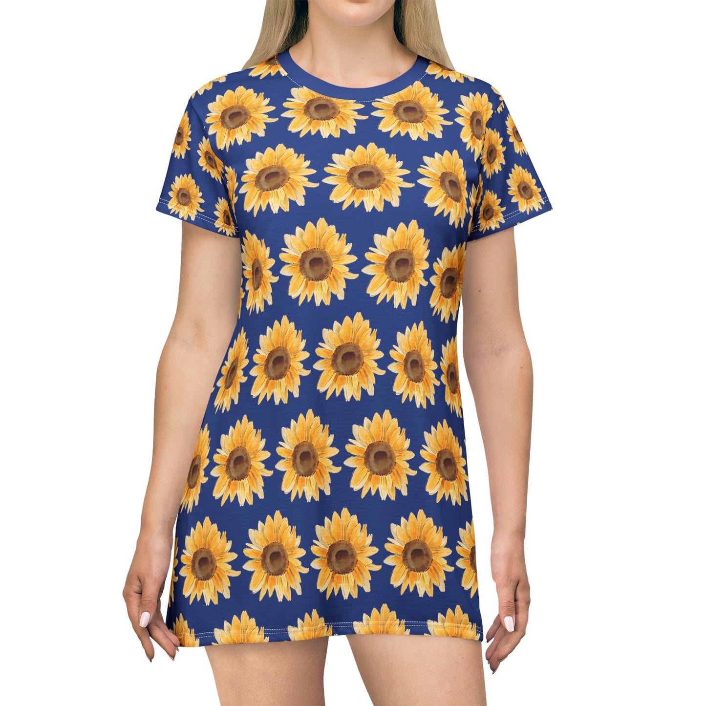 Women spring and summer mini dress with vibrant sunflower