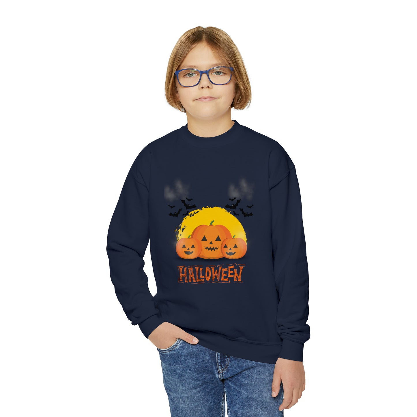 Halloween Pumpkin Faced Crewneck Sweatshirt for Youth