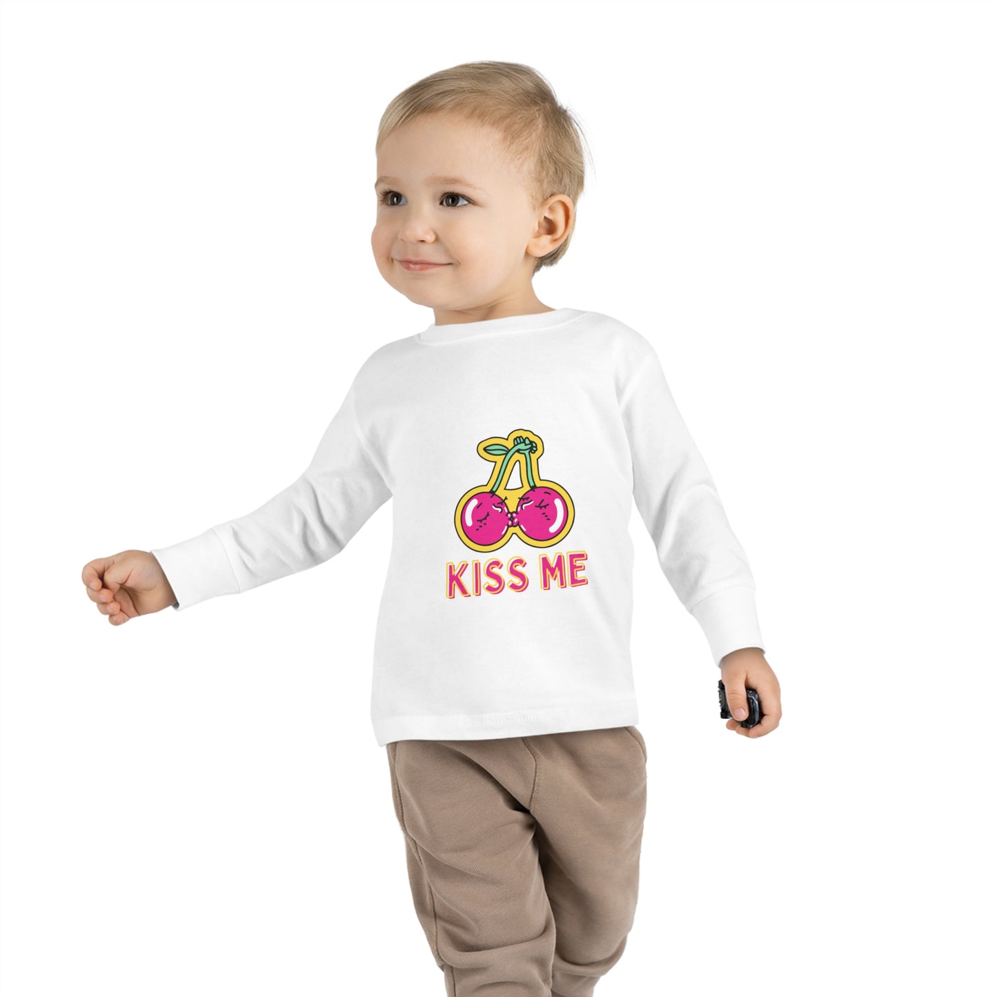 Toddler Long Sleeve Tee with caption "Kiss Me"