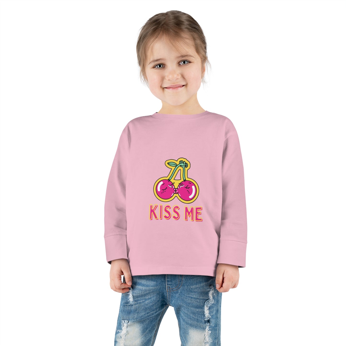 Toddler Long Sleeve Tee with caption "Kiss Me"