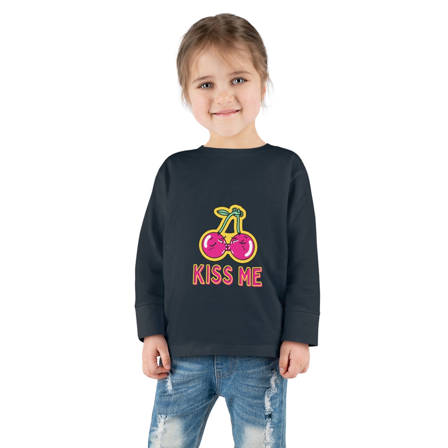 Toddler Long Sleeve Tee with caption "Kiss Me"