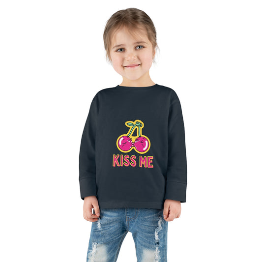 Toddler Long Sleeve Tee with caption "Kiss Me"