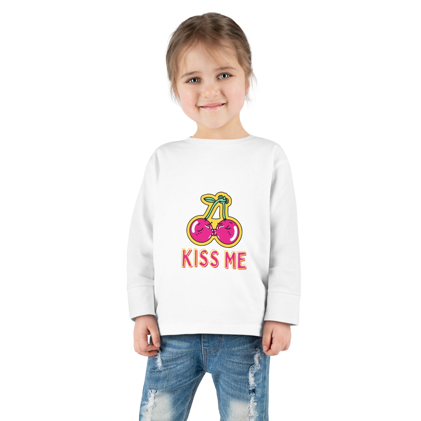 Toddler Long Sleeve Tee with caption "Kiss Me"