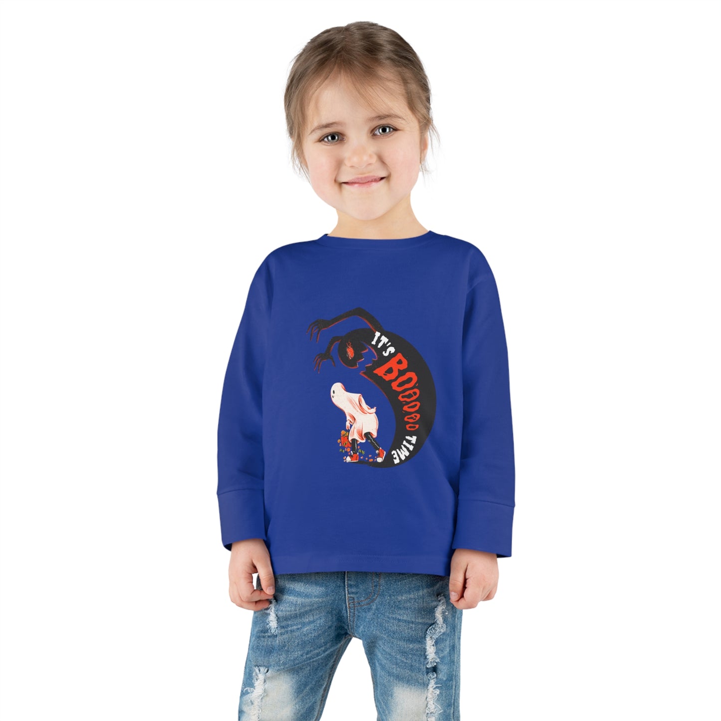 Toddler Long Sleeve Tee with caption "It's BOO Time"