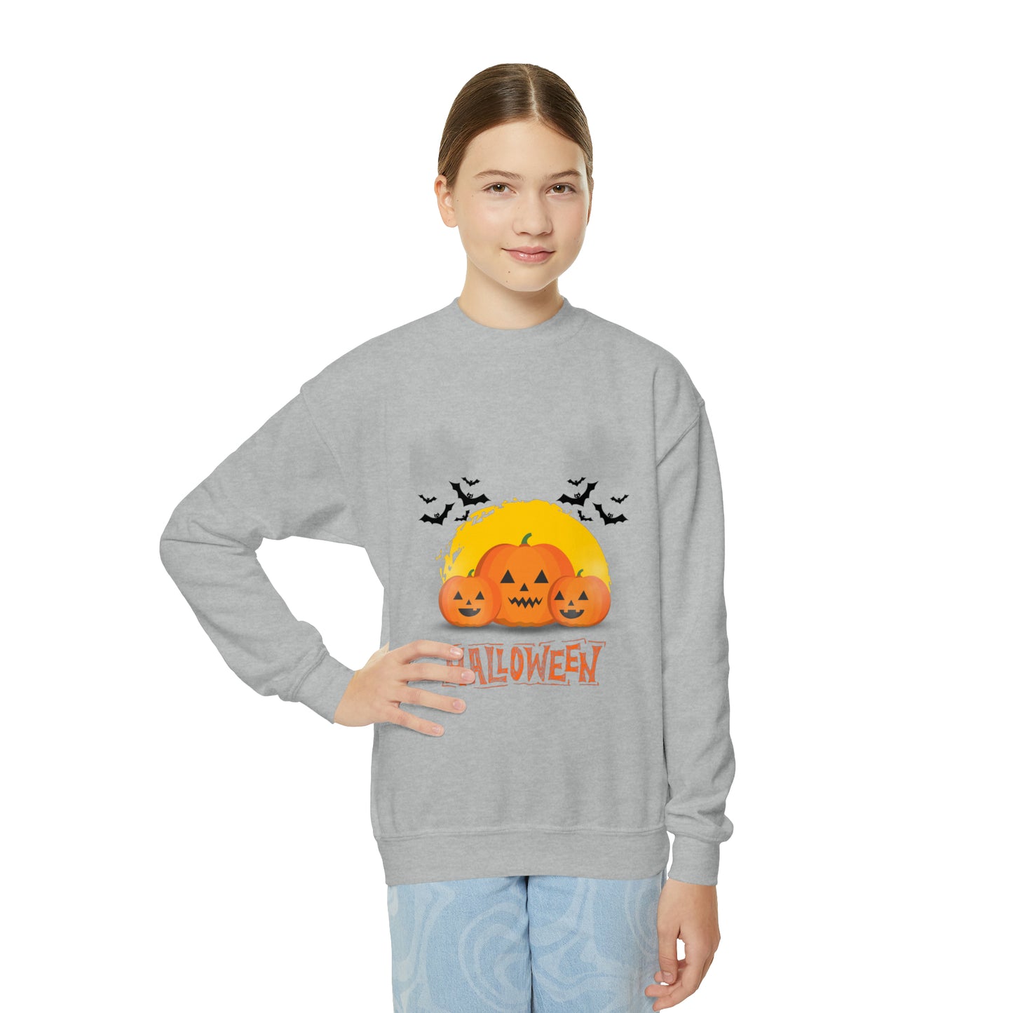 Halloween Pumpkin Faced Crewneck Sweatshirt for Youth