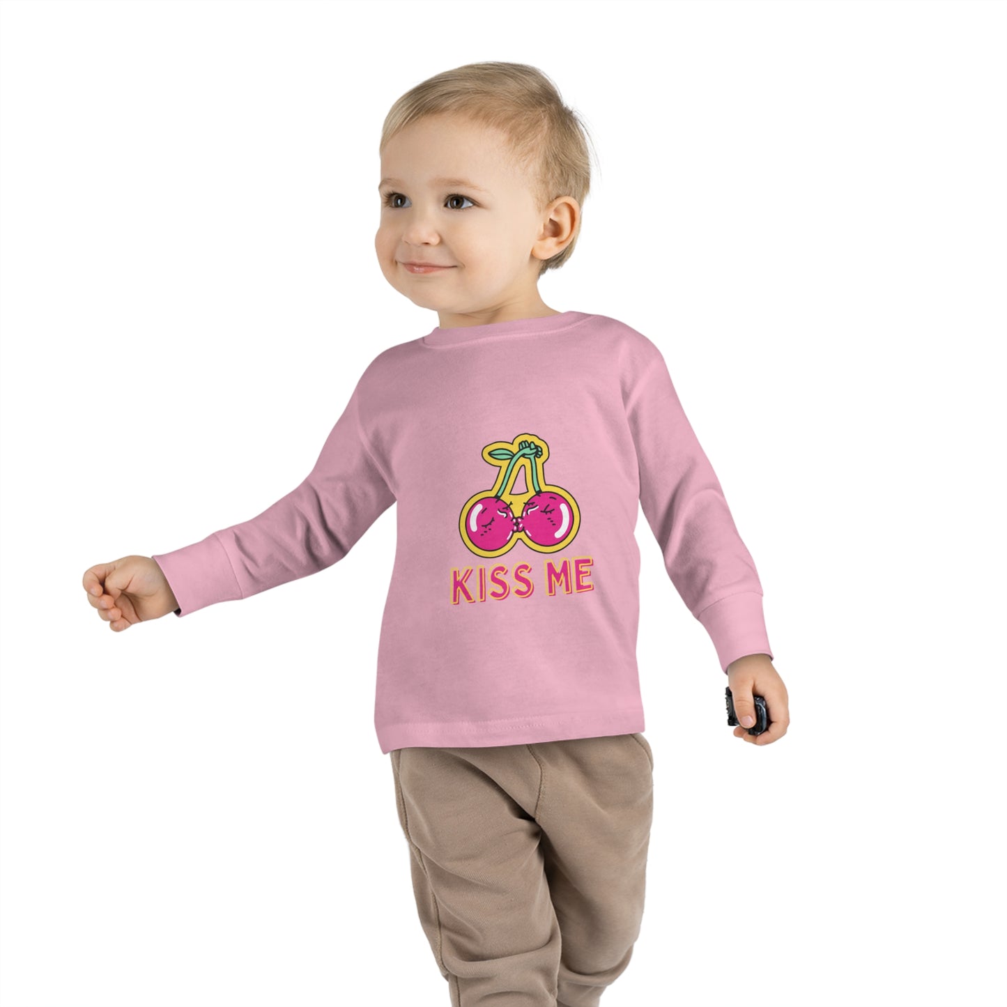 Toddler Long Sleeve Tee with caption "Kiss Me"